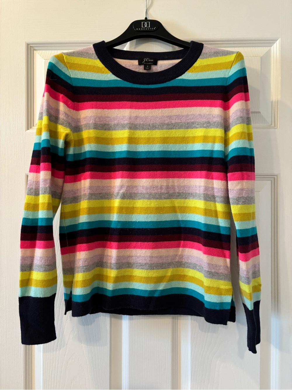 J. Crew 100% Cashmere Women's Multicolor Stripe Crewneck Sweater